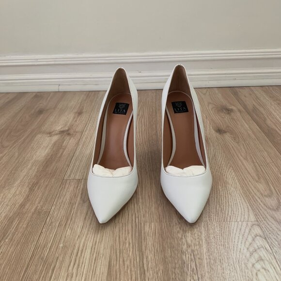 NIB White Leather Pointed-Toe Pumps Made in Italy Heels - Picture 3 of 16